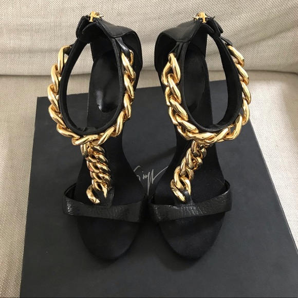 Giuseppe Zanotti Gold Chain Leather Sandals - Picture 4 of 8